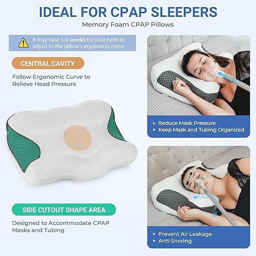 Miniatura 5 de Elviros Almohada cervical CPAP para el cuello para dormir, almohada ergonómica de altura ajustable para el cuello, almohada de espuma viscoelástica
