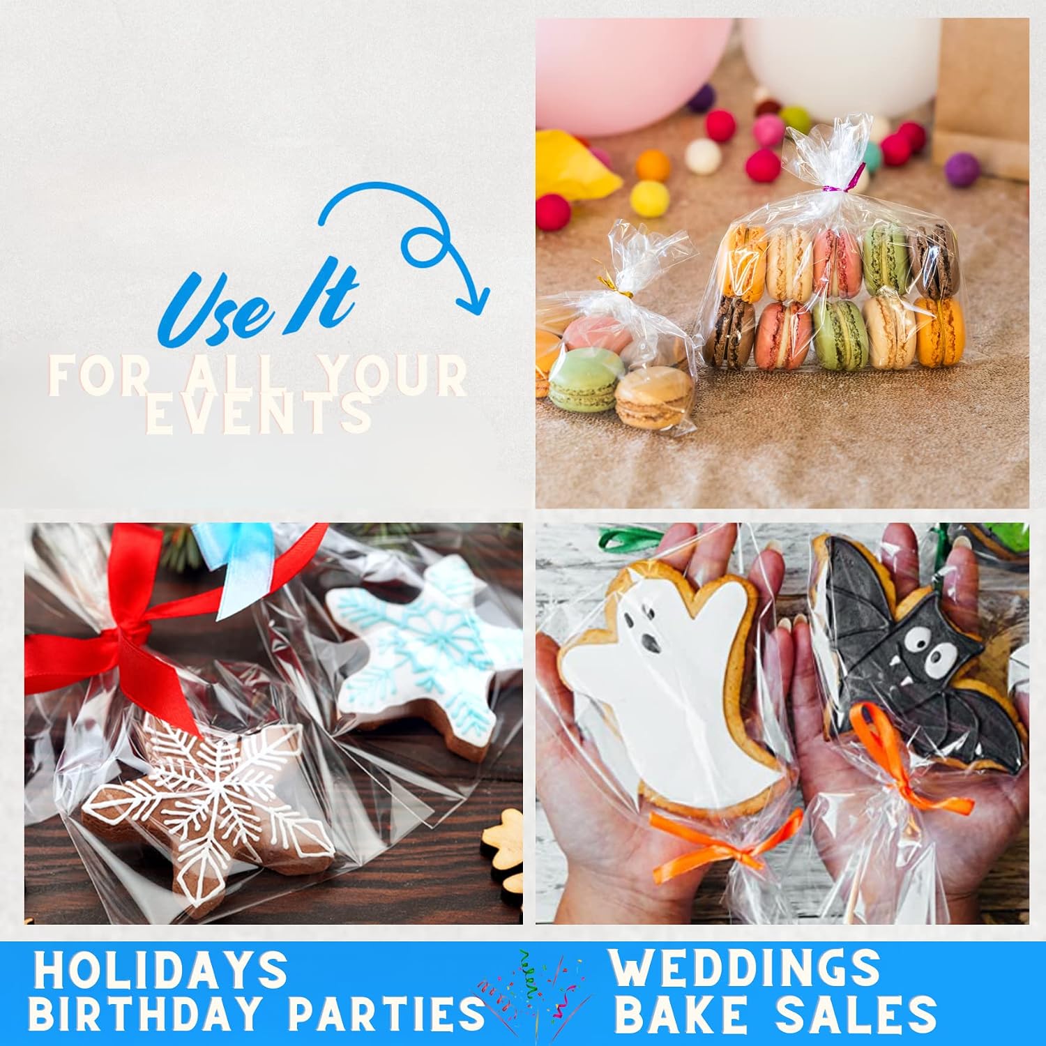 TATTI 200 Pack Clear Cellophane Bags for Favors - Transparent Goodie Bags for Birthday Party, 6x9 Inch Clear Bags with 5-Inch Twist Ties - Candy, Treat, Cookie Bags for Gift Giving