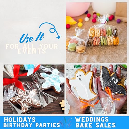 Miniatura 6 de 200 bolsas planas transparentes de 6 x 9 pulgadas para envolver regalos, bolsas de plástico OPP gruesas para bodas, galletas, cumpleaños, pasteles,