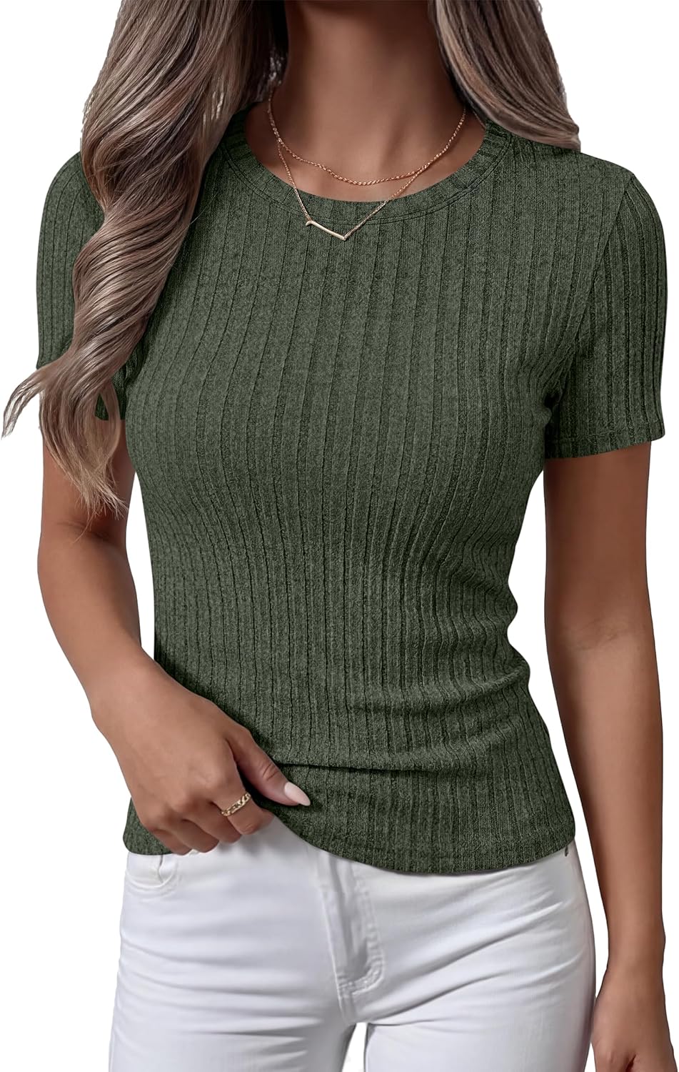 ANRABESS Womens Tops Short Sleeve Crewneck Shirts Slim Fit Ribbed Knit Lightweight Sweater 2026 Summer Dressy Casual T-Shirts