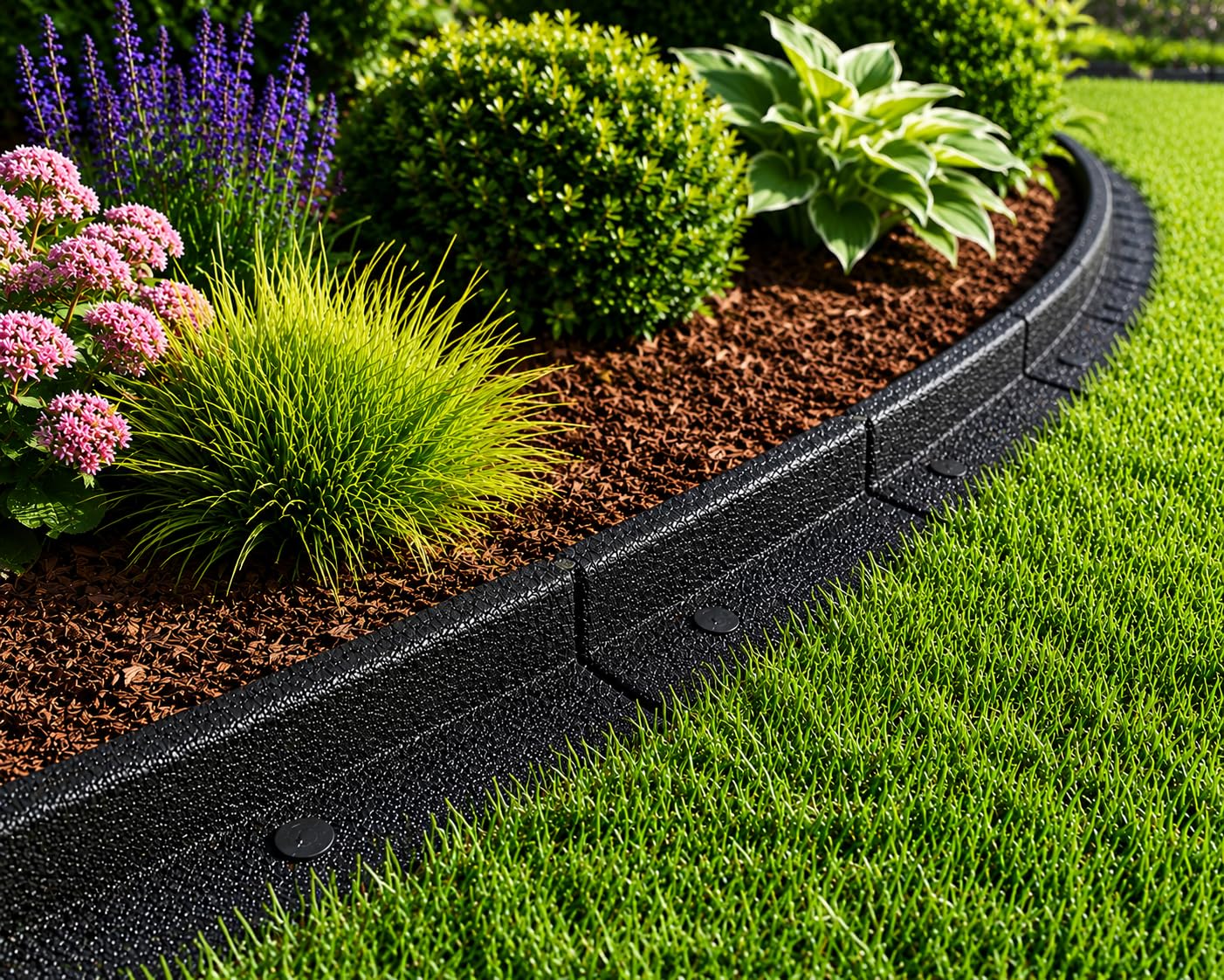 Kunerg 8 Pack Flexible Rubber Garden Border Edging – No Dig Lawn Edging, Heavy Duty Landscape Border, Flexible Grass Edge for Flower Beds, Paths & Garden Borders, Black, 1.2m Each (9.6m Total)