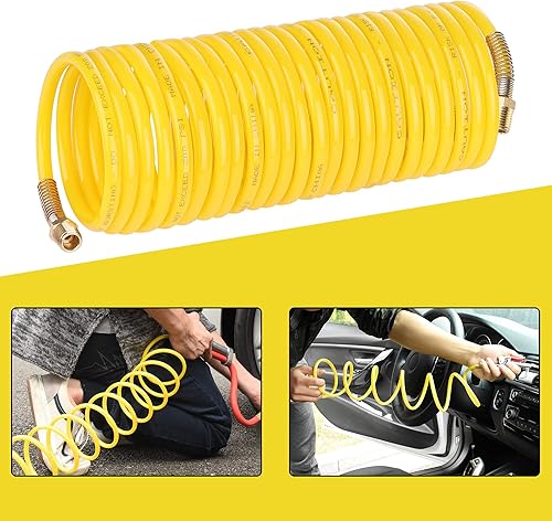 Miniatura 6 de Manguera de aire de nailon de retroceso de 14 pulgadas × 50 pies, accesorios de compresor de aire de latón NPT de 14 pulgadas, manguera de compresor