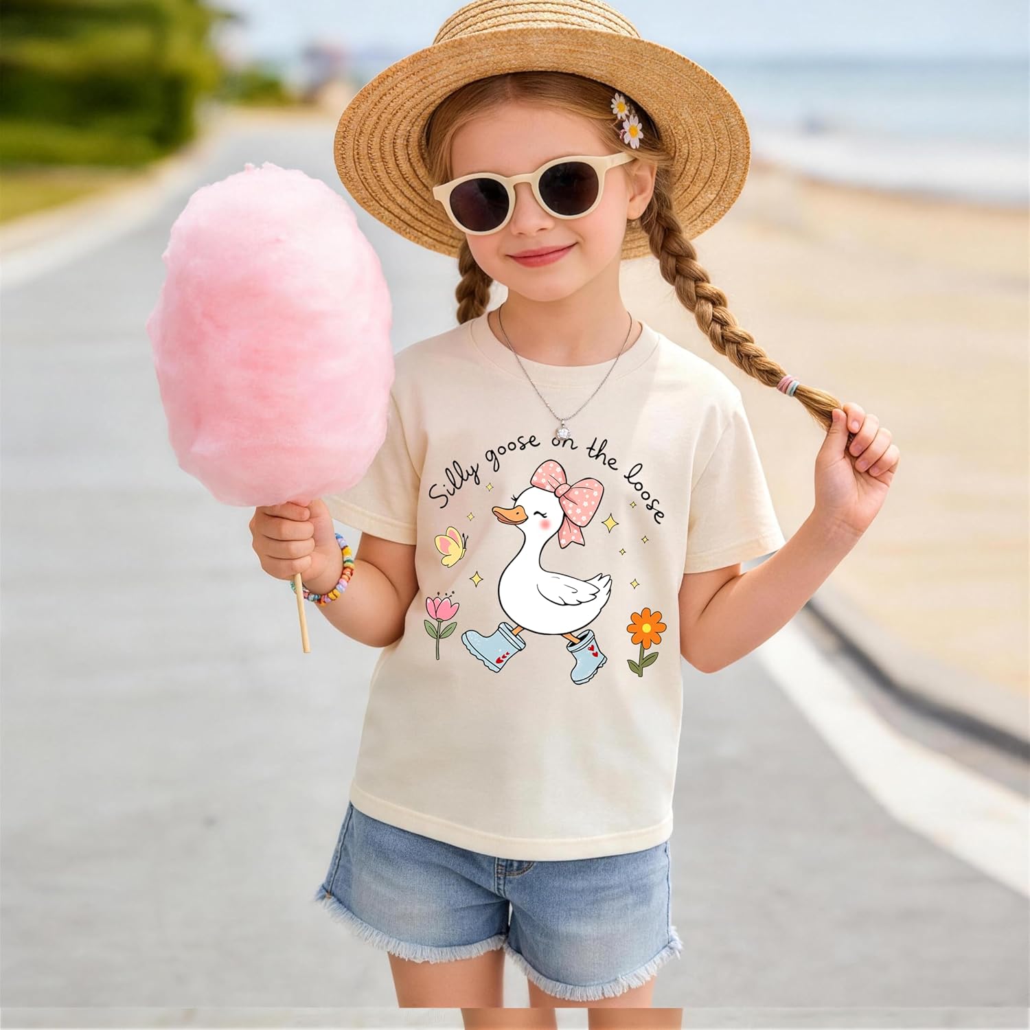 Girls Summer Cotton Short Sleeve Graphic T-Shirts Cute Goose & Hawaiian Floral Print Tees 5-13 Years image 5