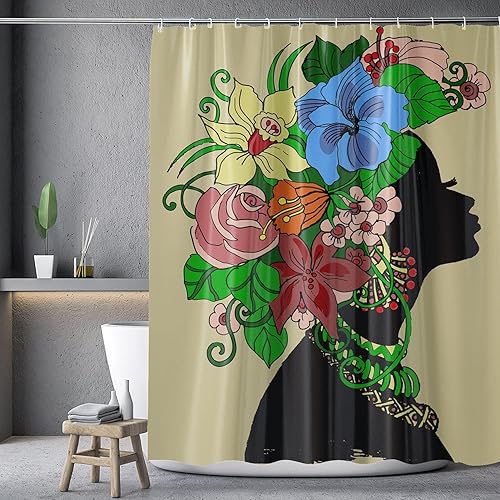 Miniatura 3 de Cortina de ducha de mujer africana, cortinas de ducha de mujer negra afroamericana, divertidas cortinas de ducha de tela de arte negro, juego de