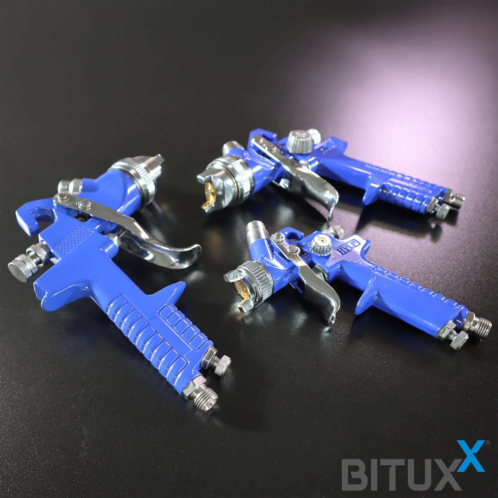 BITUXX® HVLP Lackierpistolen 3er Set Druckluftpistolen Farbsprühpistolen Spritzpistolen Farbspritzpistolen Set Lackieren Lackpistole Lackierpistole Spraypistole Druckminderer