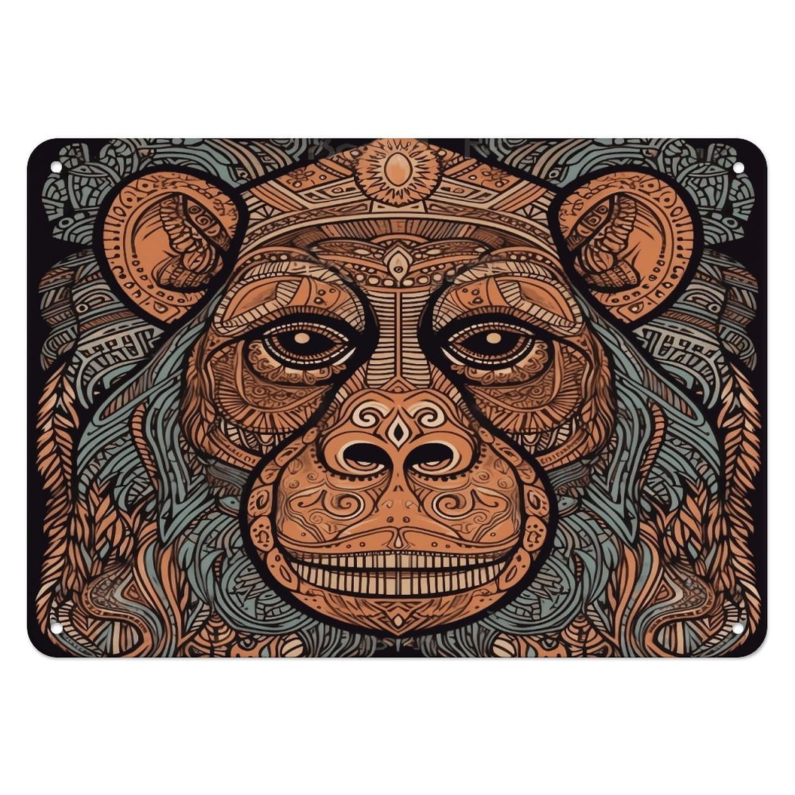 Fekiloot Style Orangutan Tribal Pattern Wall Decor Iron Painting Metal Sign