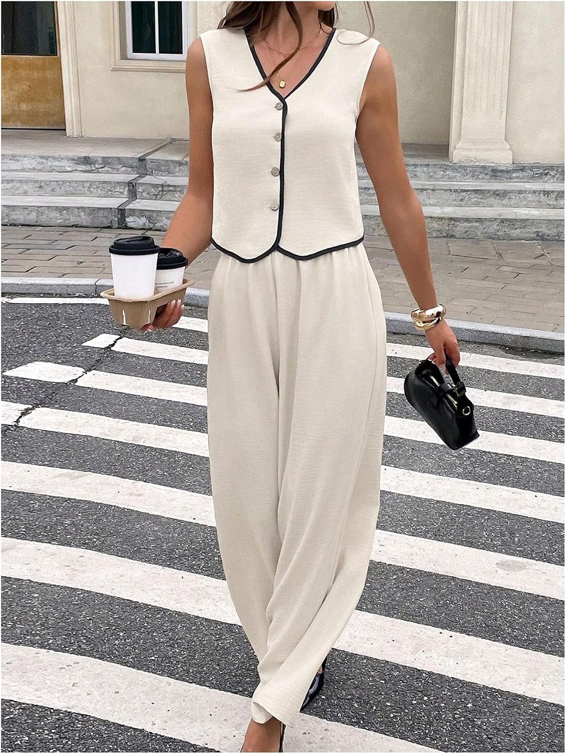 SOLY HUX Summer 2 Piece Set for Women Vest Top and Pants Suit Business Casual Clothing Dressy Outfits