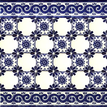 Mexican Ceramic Tiles 4x4 Inches - Mirta by Cerames - 30 Decorative Mexican Mosaic Tiles for Bathroom, Kitchen, Shower, Stairs, Living Room, Kitchen Backsplash | Mexican Tiles Backsplash Talavera