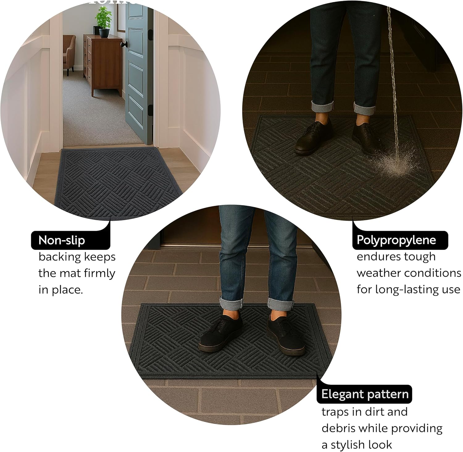 Restaurantware-Comfy Feet 60 x 36 Inch Floor Mat, 1 Diamond Outdoor Floor Mat - No Slipping, No Skid Backing, Black Polypropylene Utility Mat, Does Not Get Stained, heavy-duty
