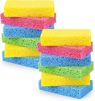 Temede 12-Count Cellulose Sponges, Non-Scratch Kitchen Sponges for Dish,Colorful Compressed Dish Scrubber Sponge for Household,Cookware,Bathroom