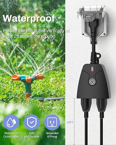 Miniatura 3 de HBN - Control remoto inalámbrico para interiores y exteriores, doble toma de 3 clavijas, resistente a la intemperie, 15 A, compacto, 2 enchufes de