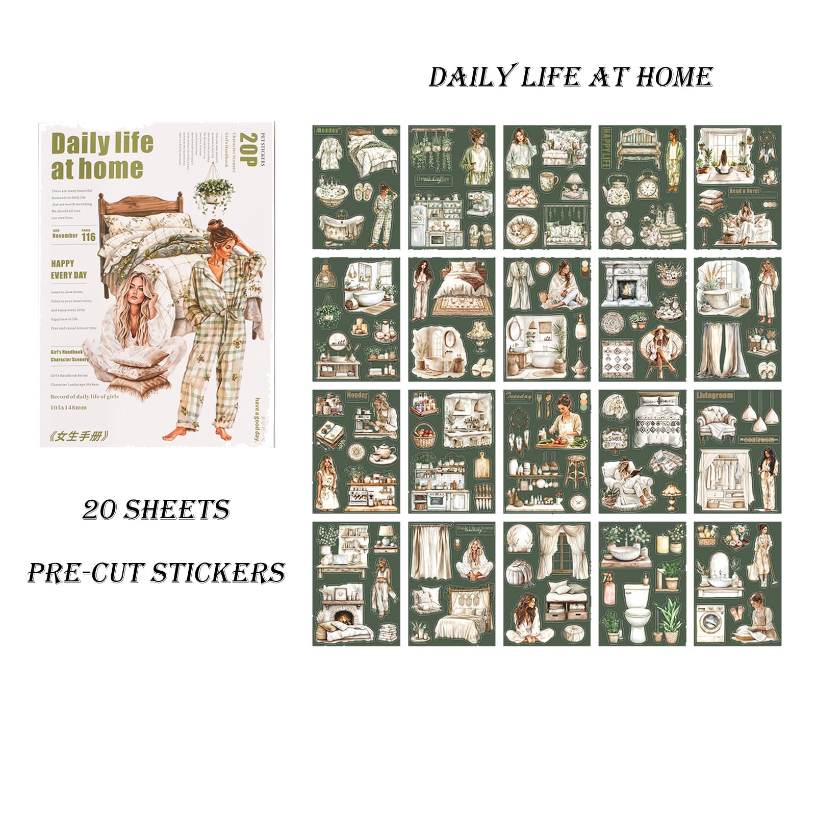 4 Bücher für Mädchen Journaling People Aufkleber für Scrapbooking 480 vorgeschnittene Haustier transparente Aufkleber für Journaling Scrapbooking Supplies