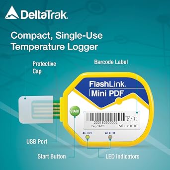 Deltatrak (10 Pack) 85 Days USB Temperature Data Logger Recorder in-Transit Trip Single Use Cold Chain PDF Logger