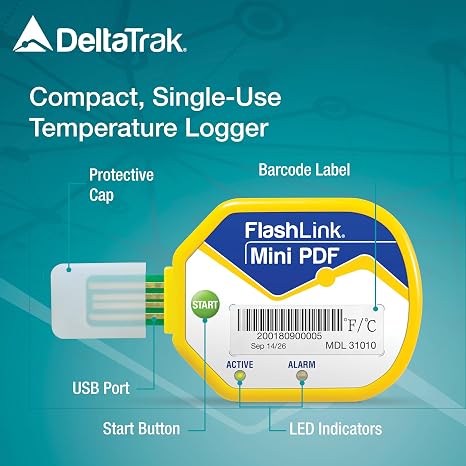 Deltatrak (10 Pack) 85 Days USB Temperature Data Logger Recorder in-Transit Trip Single Use Cold Chain PDF Logger