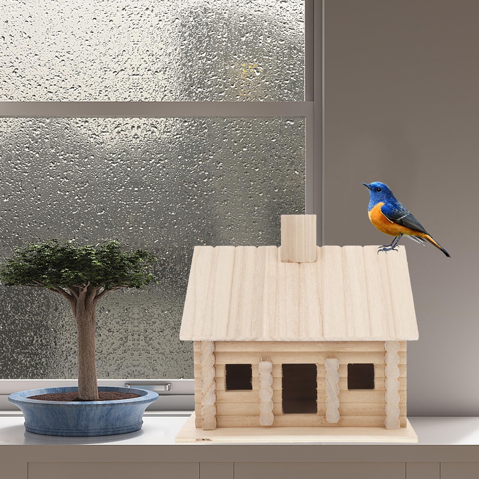 Angoily Dekoratives Vogelhaus mit Luftiger Belüftung und Schutz vor Wind und Regen Rustikale Kleine Holzunterkunft als Gartendekoration für Balkon und Zuhause