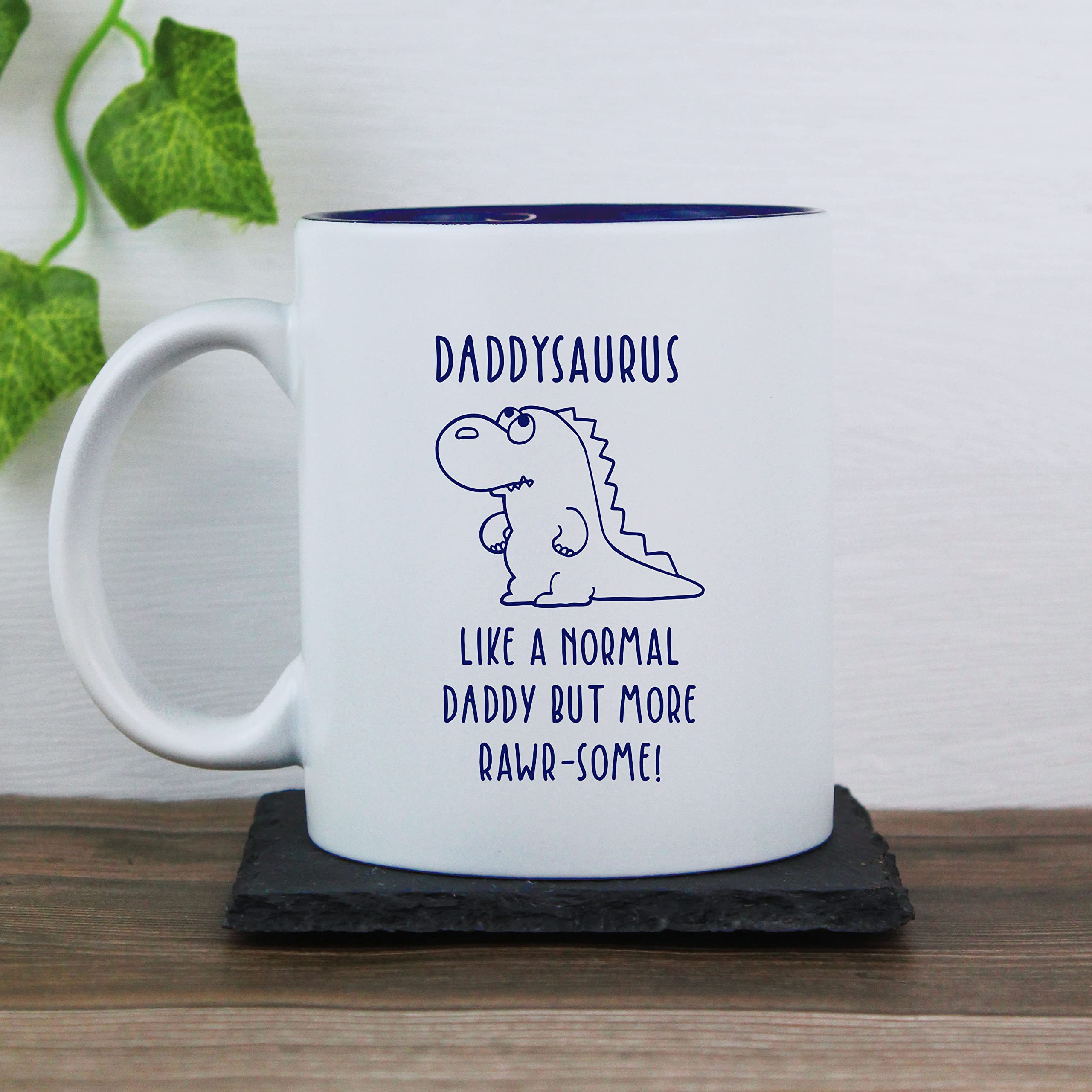 eBuyGB Daddysaurus Mug, Daddy Mug, Dinosaur Mug, Engraved White Blue Reveal Coffee Mug, Father's Day Gift, Dad Birthday Gift, Funny Mug Present