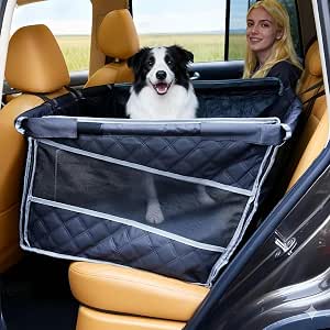Dog Car Seat for Large and Medium Dogs, Half Back Seat Cover with Hard Bottom and Mesh Windows