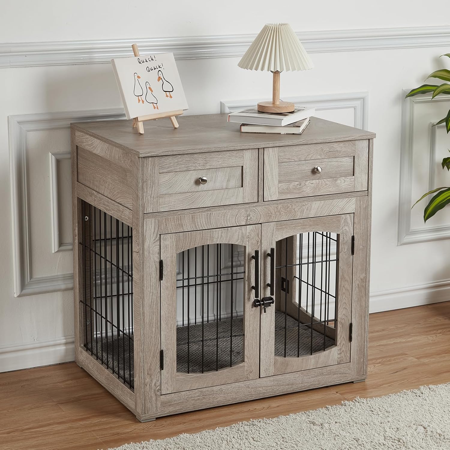 Dog Crate Furniture, Dog Kennel Indoor, Wood Dog Cage Table with Drawers Storage, Heavy Duty Furniture Style Dog Crate