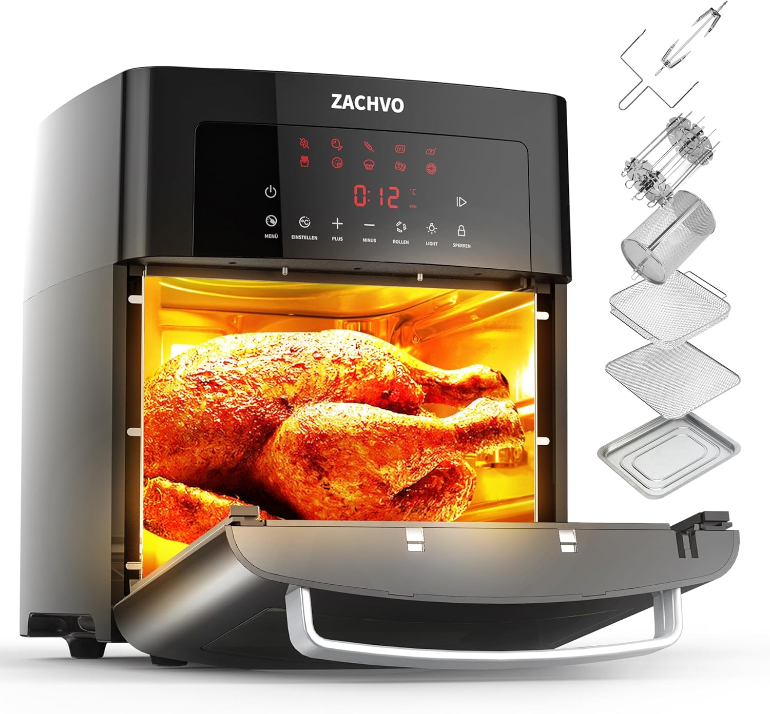 Hot Air Fryer XXL ZACHVO Airfryer 15 L 10 Programmes Hot Air Fryer