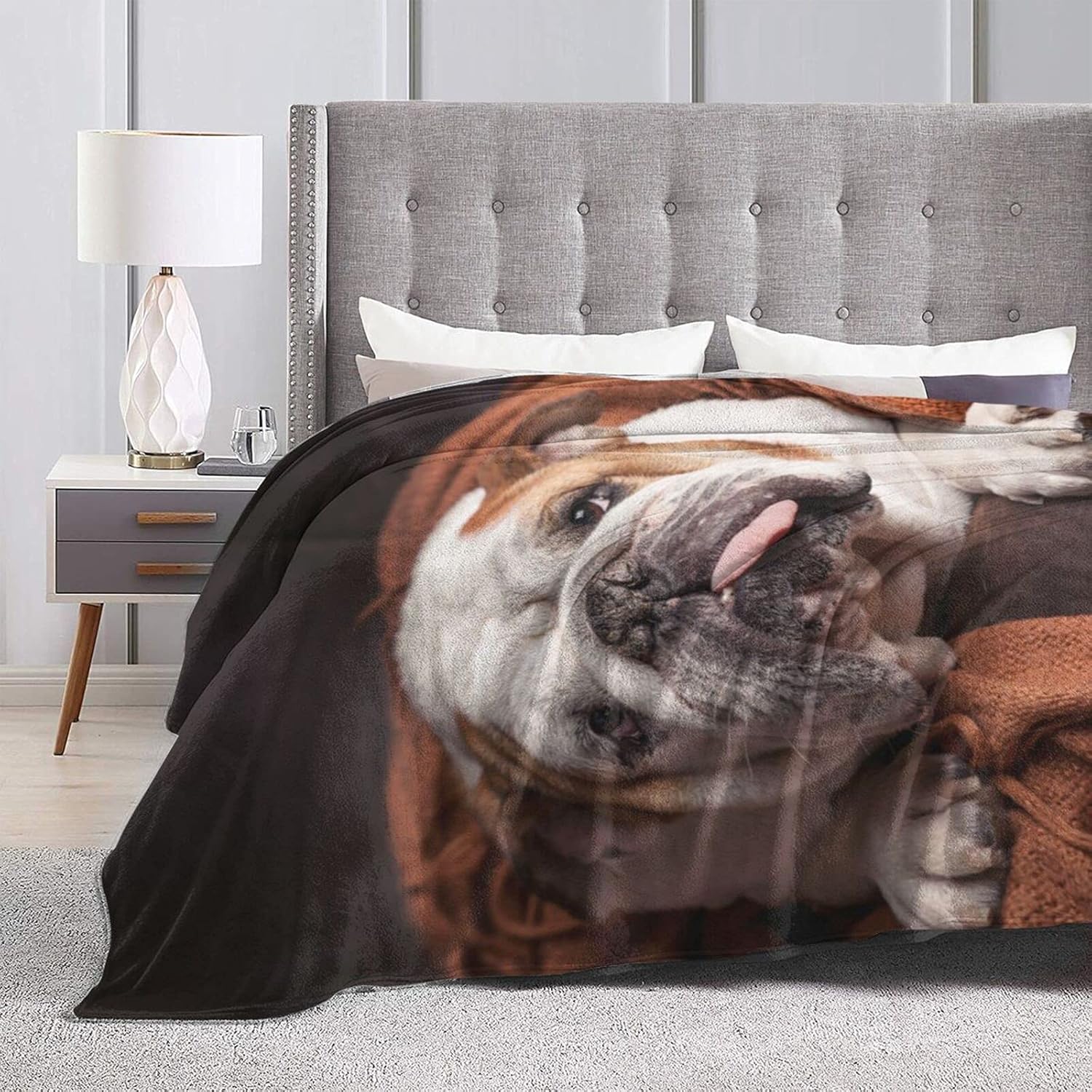 English Bulldog Dog Brown Couch Blanket for Kids Adults Women,Soft Fleece Throw Blanket Cozy Bed Blankets King Size for Couch Bed Travel Camping 50"X40"
