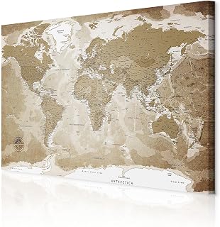 decomonkey Wandbilder Weltkarte 120x80 cm 1 Teilig Leinwandbilder Wanddeko | Strukturleinwand, Holzkeilrahmen, Bild auf Leinwand, Kunstdruck, Wohnzimmer, Wanddekoration, Landkarte, Karte