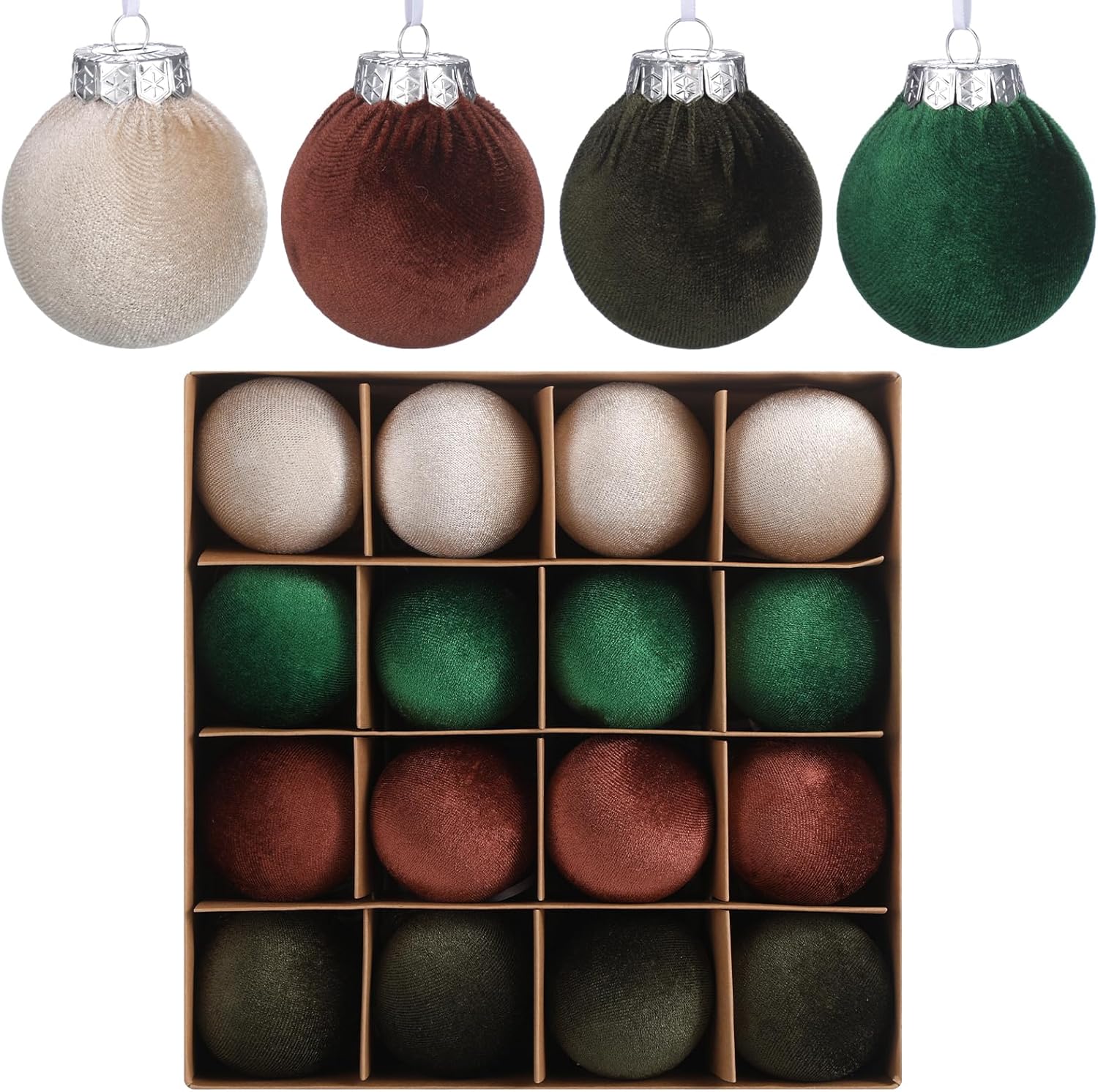 20 Pcs Velvet Christmas Ornaments Balls Bulk Velvet Christmas Tree Hanging Ornament Shatterproof Xmas Bulbs Decorations Flocked Ball Set for Christmas Tree Home Party Decor (2.4 Inch)