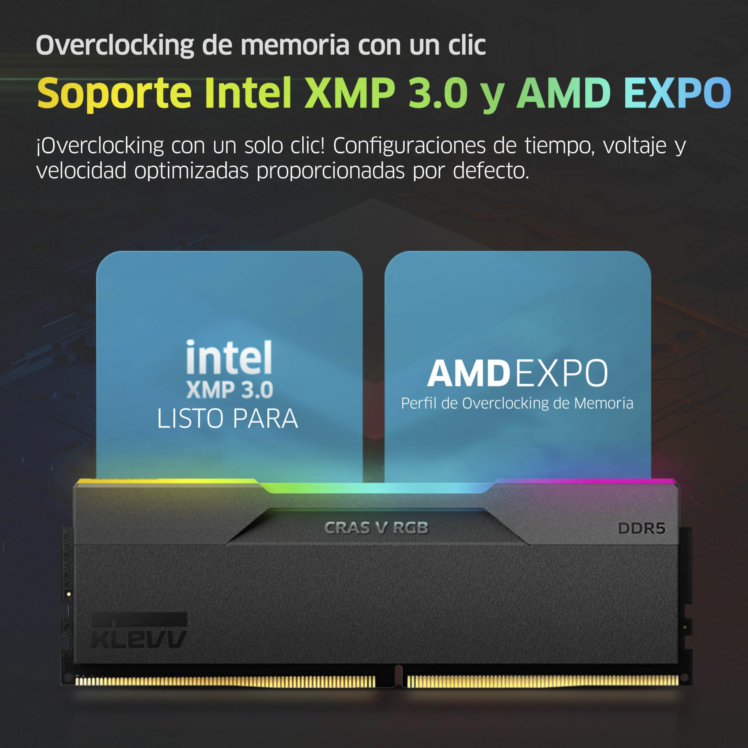KLEVV CRAS V DDR5 RGB 32GB (2X 16GB) 6000MH/z CL28 Memoria RAM Gaming Kit XMP 3.0 Alto Rendimiento Overclocking 28-36-36-76 – Juega más rápido con un CL28 ultrabajo