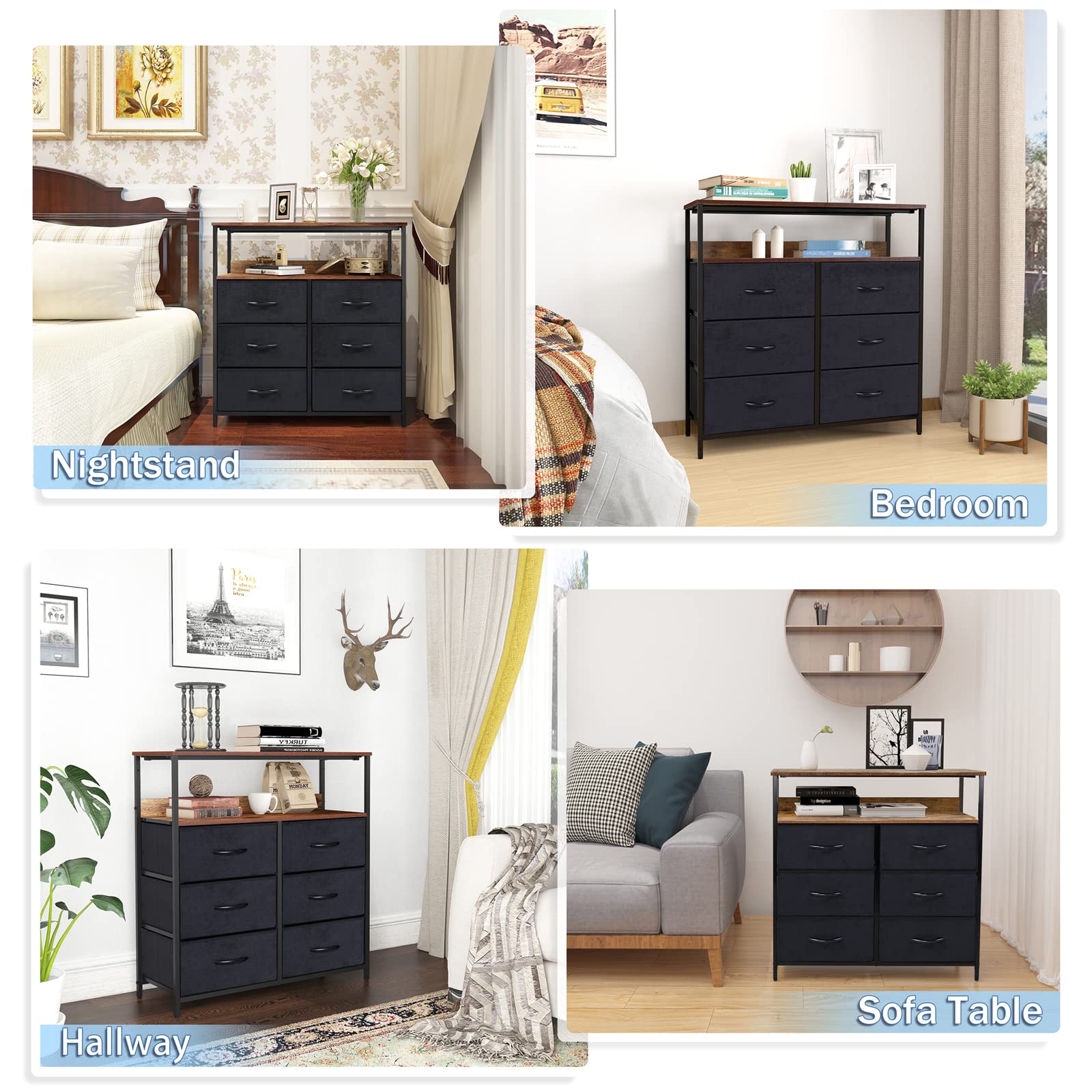 Buy LYNCOHOME 6 Drawers Dresser with Shelves Dresser for Bedroom