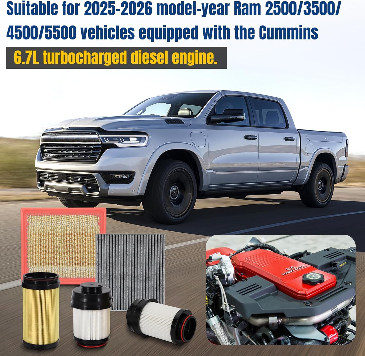 6.7 Cummins Fuel Filter and Oil Filter Kit, Fits 2025-2026 Ram 2500/3500/4500/5500 Turbo Diesel, Replaces 68677800AA, 68677810AA, 68645327AA, 68548579AA