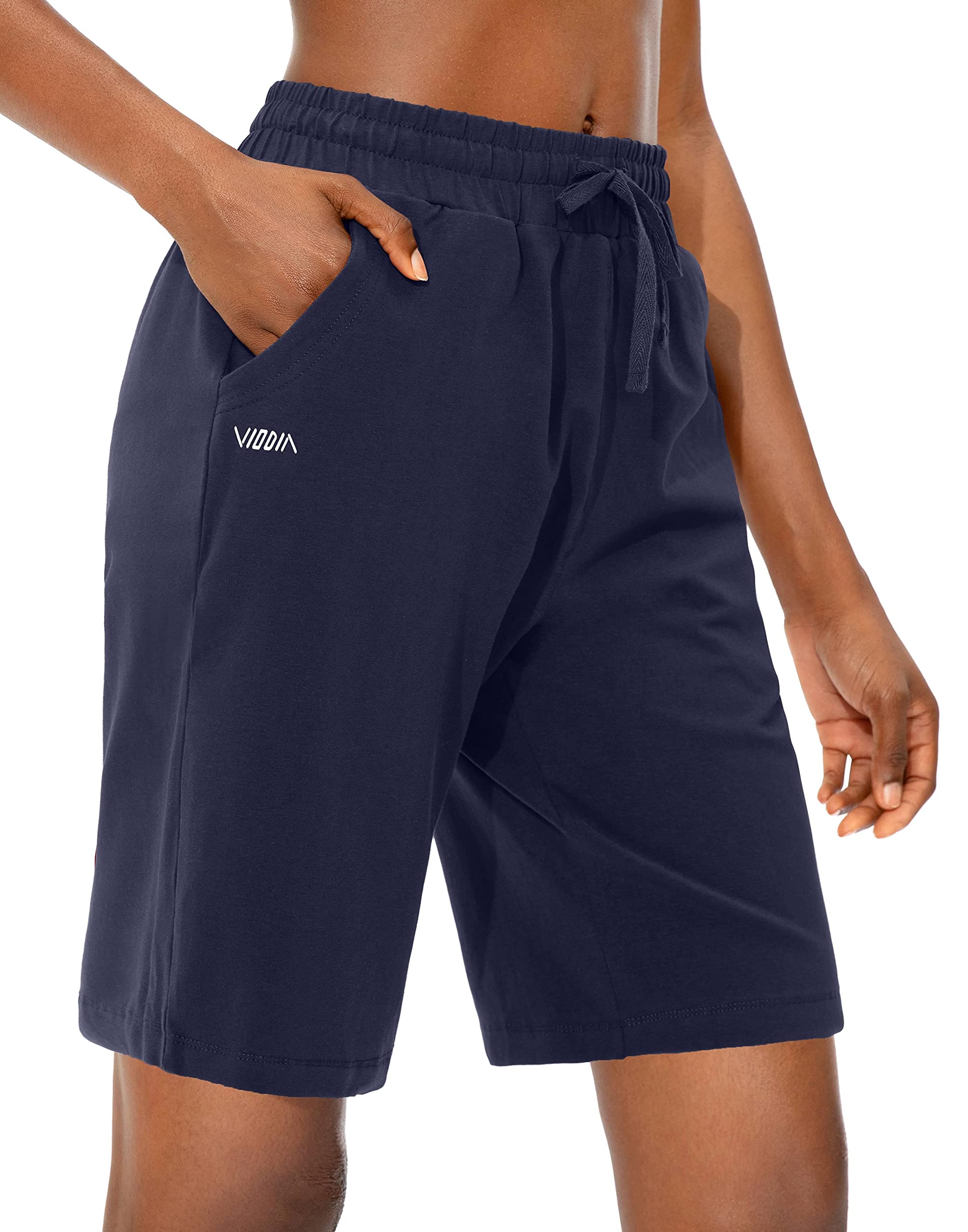 Viodia Women's Bermuda 10" Long Shorts with Pockets Cotton Sweat Shorts Jersey Knee Length Shorts for Summer