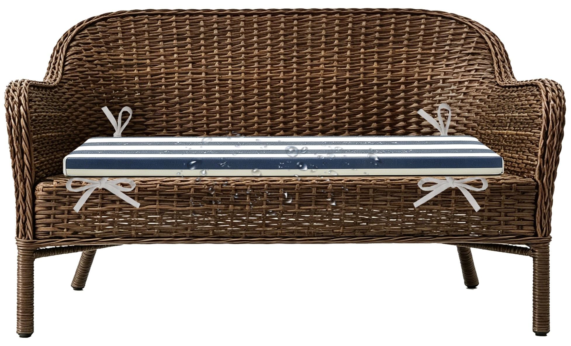 ILiemao Rattan Outdoor Furniture Replacement Cushions Sectional, Outdoor Sofa Cushions Waterproof 80% Bench Cushions with Foam Filling Striped, 2"/5cm Thick(Dark Blue White,120x50 cm 47x20 in)