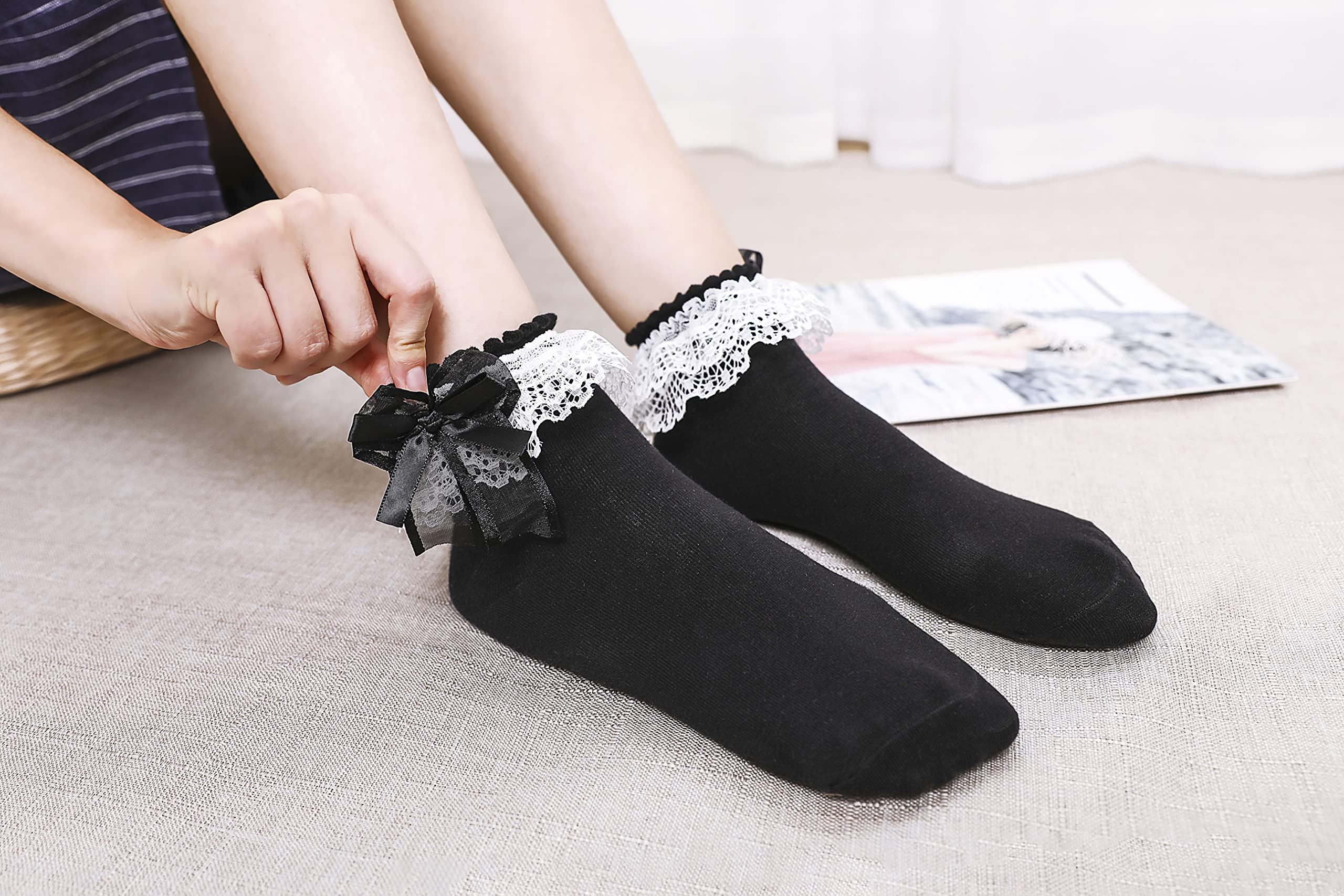 Calcetines de encaje con mariposas para mujer, 3 pares