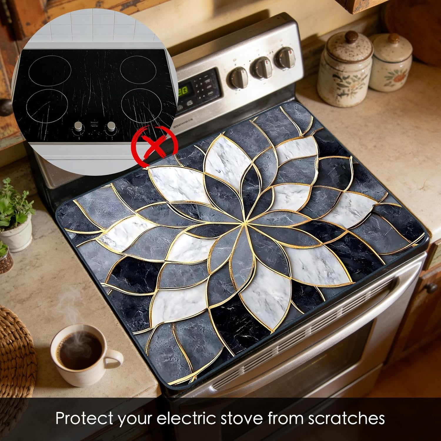 Nuxovilar Stove Top Cover Marble Design Polyester & Diatom Mud Blend 20.47x28.34 Inches - Stove Cover for Family Living Space