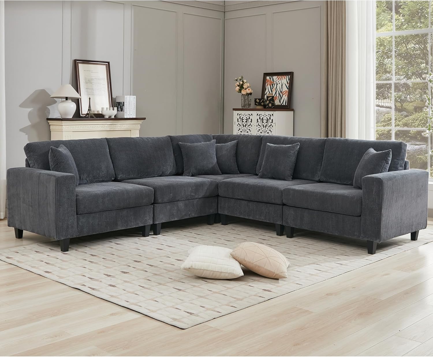 Eafurn Oversized L Shaped Symmetrical Modular Sectional Sofa for Living Room Corner Lounge Couch with Wide Armrest & Thicked Cushions, 5 Seater Deep Seat Upholstered Sofa Couches