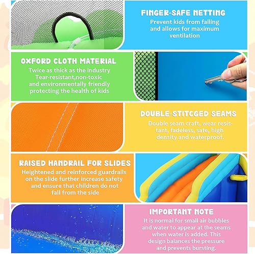 Miniatura 6 de Tobogán acuático inflable para niños 8 en 1 parque acuático de 158 x 138 x 89 pulgadas con soplador de 450 W + 2 cañones + pared de escalada +