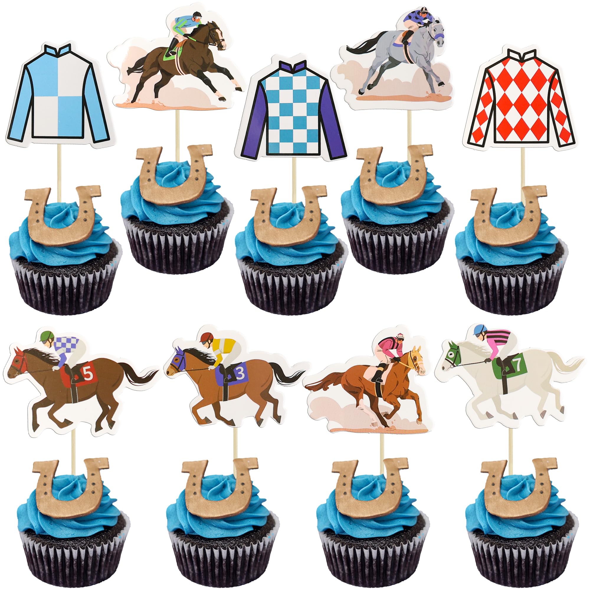 Gyufise 36Pcs Horse Cupcake Toppers Animal Decorations Clothing Jockey Horse Racing Derby Toothpicks Run for the Rose Cupcake Picks for Party Supplies
