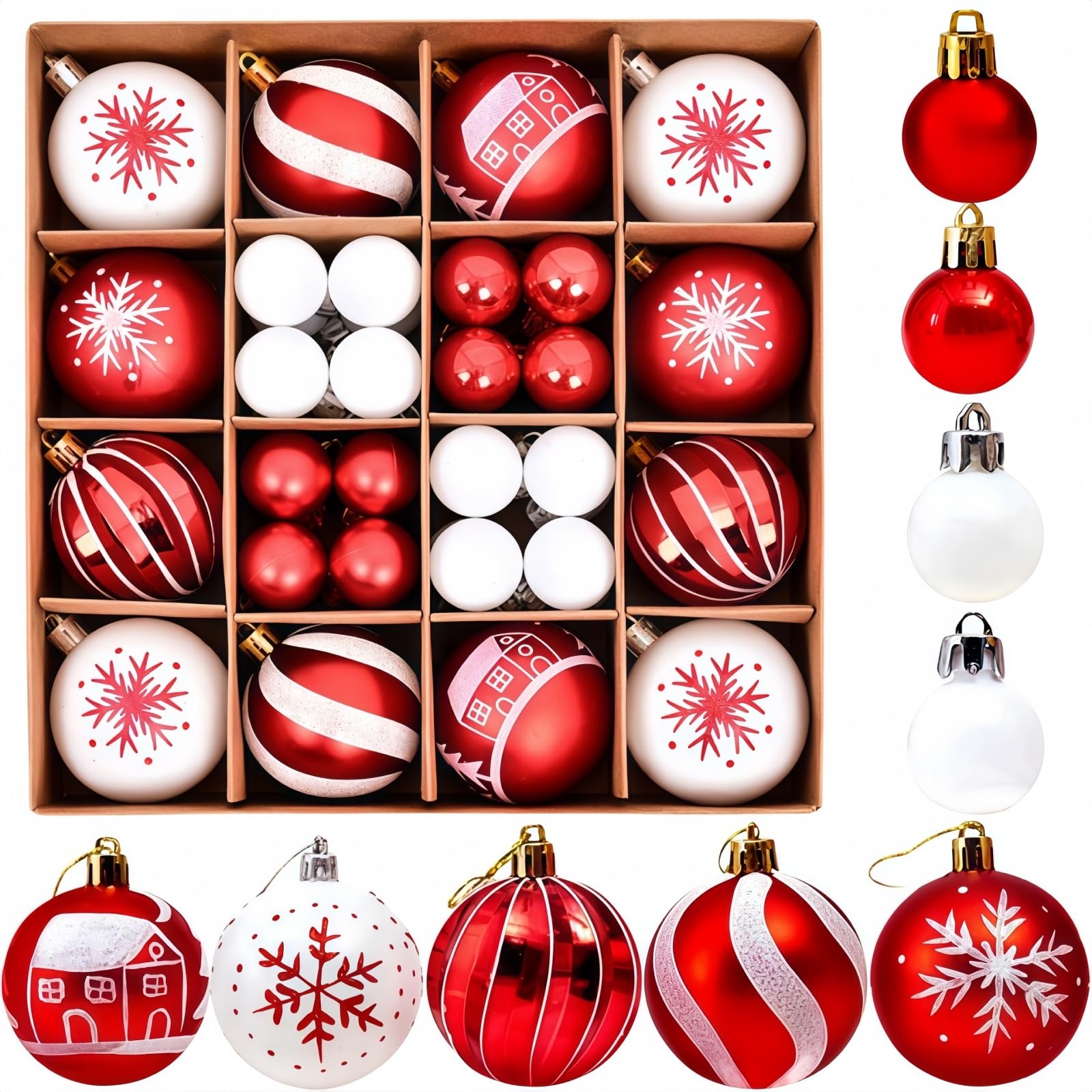 MHwan Weihnachtskugeln Bolas de Navidad, 44 Piezas Adornos Arbol Navidad Bellamente Pintadas, Irrompibles y Duraderas, Bolas Navidad