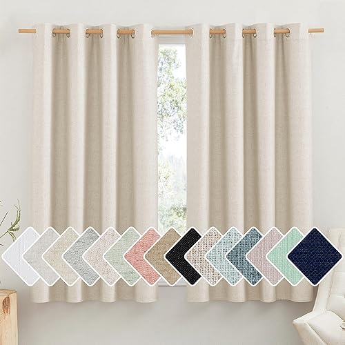 NICETOWN Cortinas de lino 100% totalmente opacas con forro blanco aislado térmico, beige, 52 pulgadas de ancho por 48 pulgadas de largo, 2 piezas,