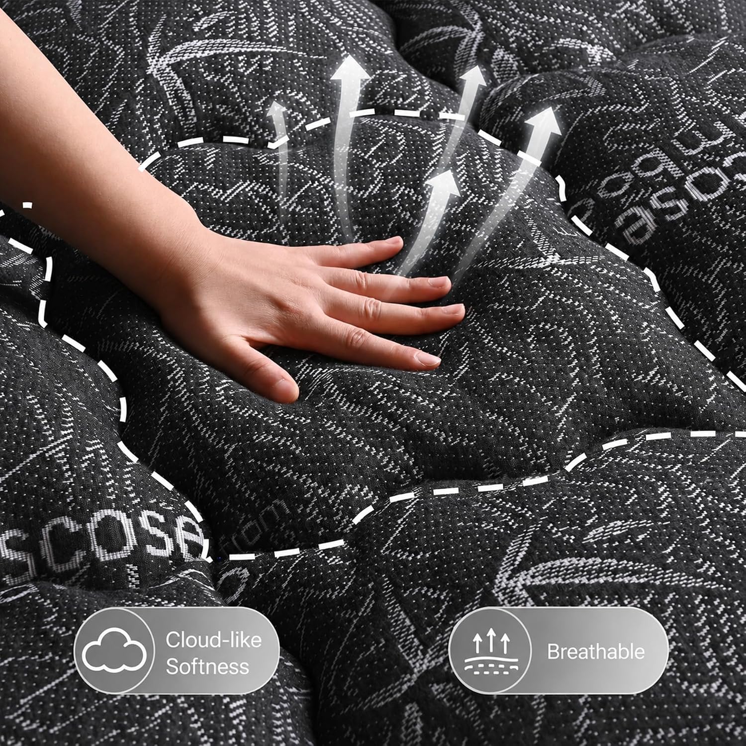 Queen Mattress Topper Viscose Made from Bamboo, Thick Pillow Top Mattress Pad for Back Pain Relief, Breathable & Soft Mattress Protector, fits 6"-18" Mattress, Dark Grey