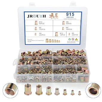 915pcs Rivet Nut Kit Metric Threaded Rivnut Assortment M3 M4 M5 M6 M8 M10 M12, Zinc Plated Carbon Steel Nut Inserts Rivnuts Nutserts Kit - JROUTH