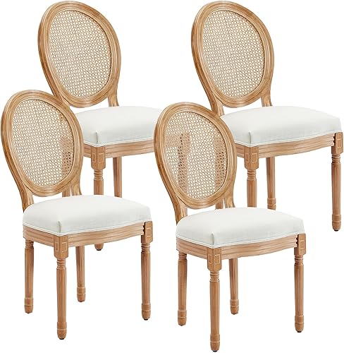 Miniatura 97 de Kiztir Juego de 2 sillas de comedor de ratán, sillas de comedor francesas de mediados de siglo, sillas de comedor de granja con respaldo alto para