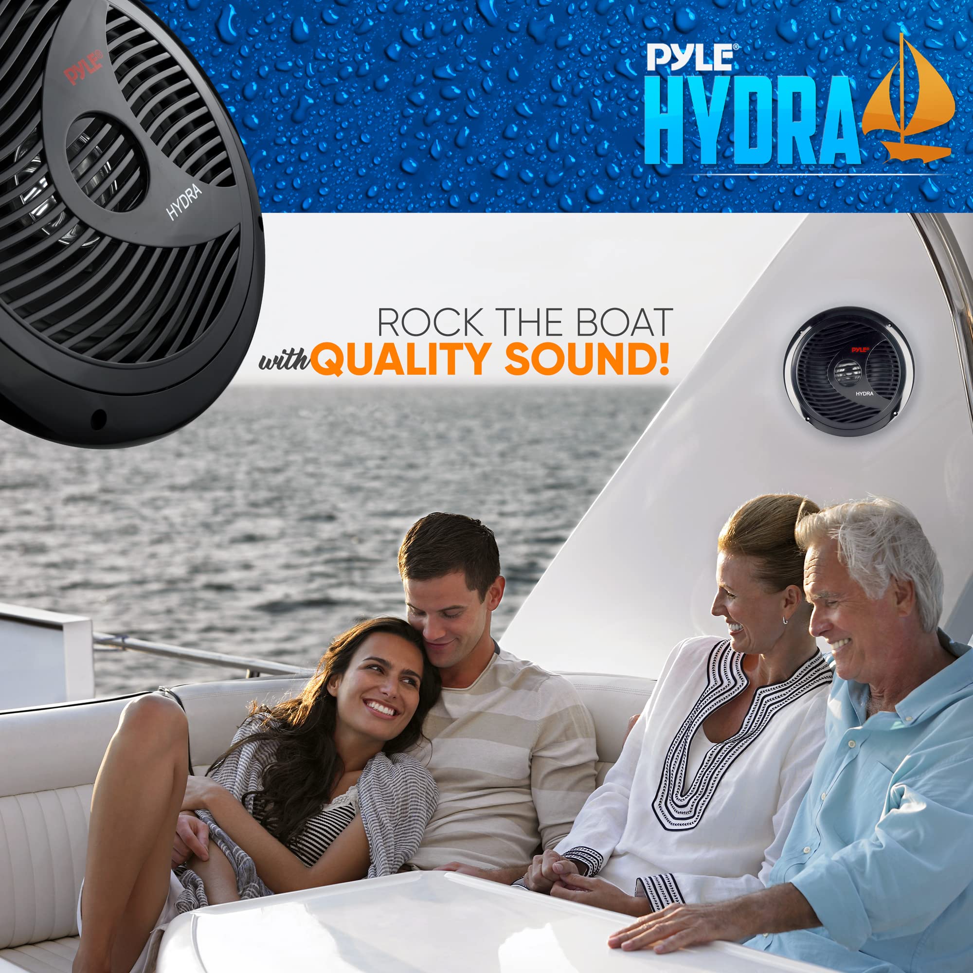 Pyle Altavoces para vehículos Marinos de 8 Pulgadas, Sistema de Altavoces Dobles de 180 W y 4 ohmios Impermeables para automóvil, Cono de Polipropileno con Borde de Goma, imán de 20 onzas, Bobina de