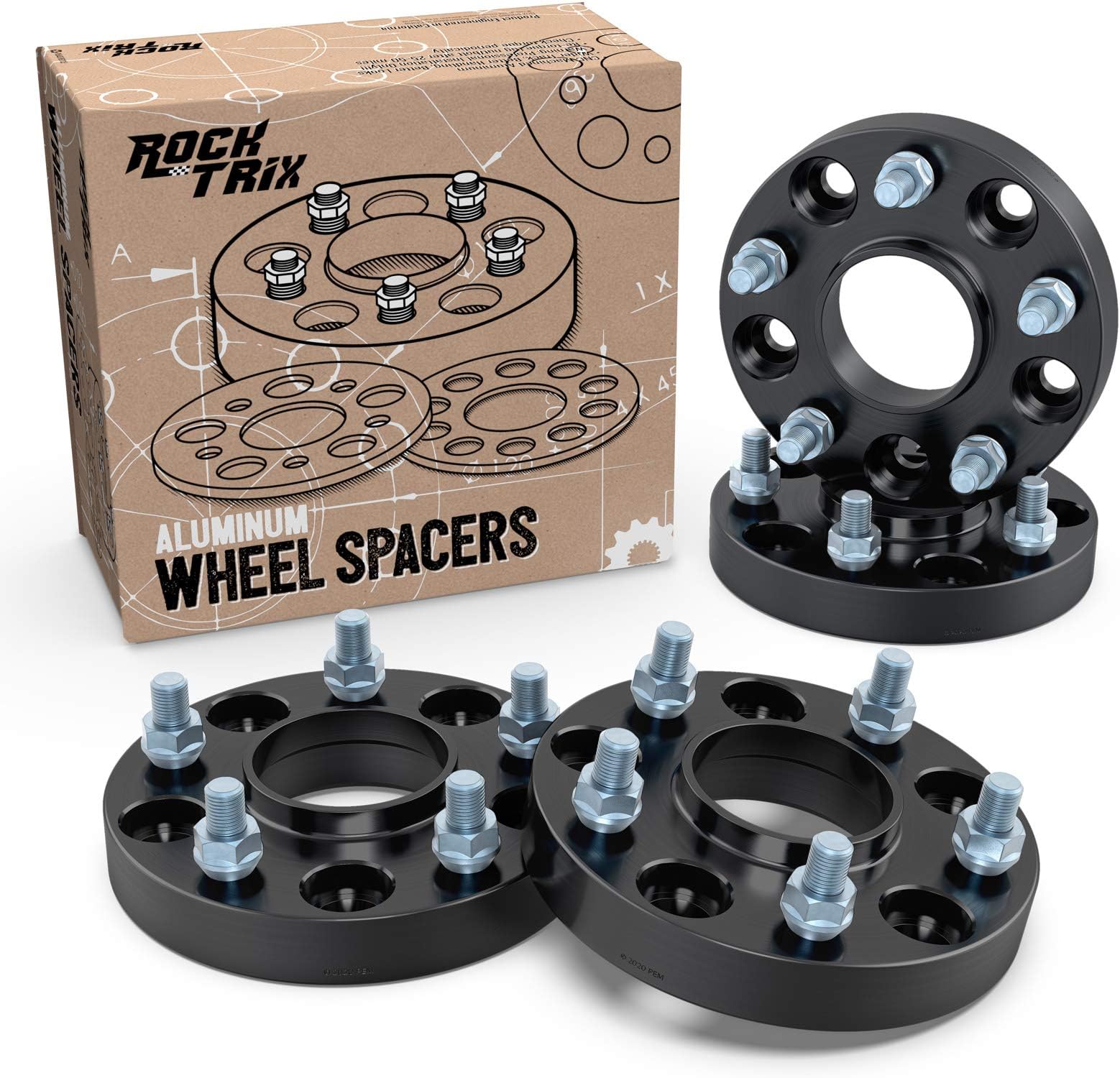 RockTrix4pcs 1 inch Hubcentric 5x4.5 Wheel Spacers (71.5mm bore, 1/2x20 Studs) Compatible with Jeep Cherokee XJ Grand Cherokee ZJ Wrangler YJ TJ Liberty KJ KK (25mm 5x114.3) Black