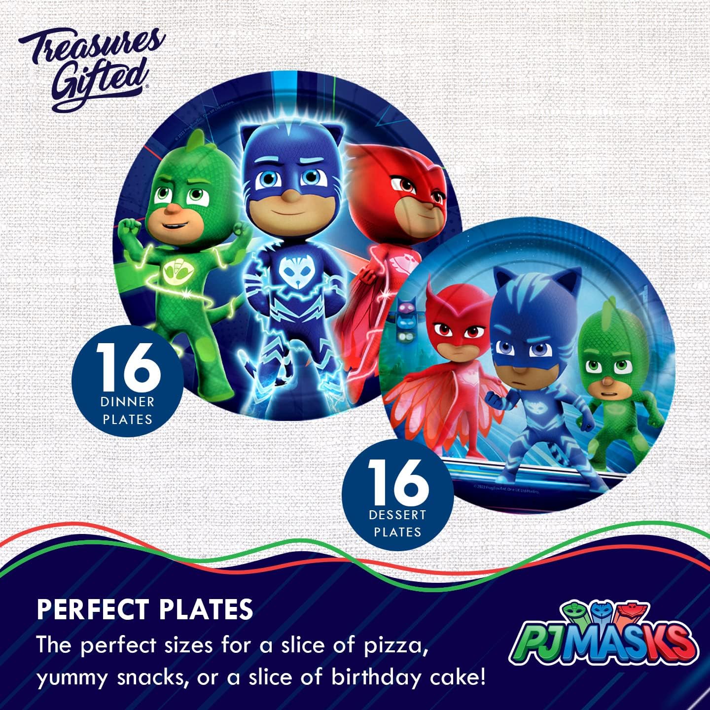 Treasures Gifted Officially Licensed PJ Masks Birthday Party Supplies - Serves 16 Guests - Complete Set with PJ Masks Decorations, Plates, Banner & More