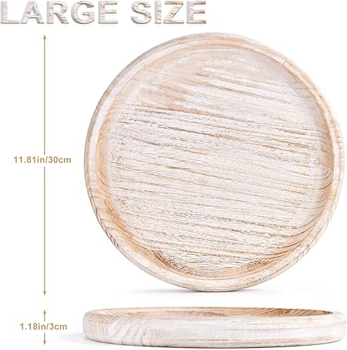 Miniatura 2 de Yangbaga Bandeja decorativa de madera de madera de 11.8 pulgadas, bandeja de mesa auxiliar, redonda rústica, bandeja de centro de mesa, decoración