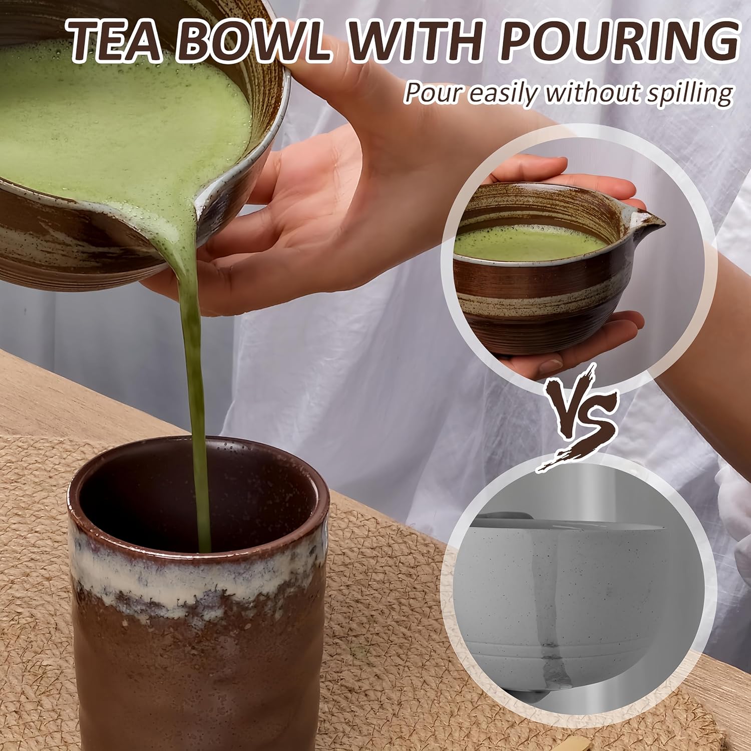 Joyscale Matcha Whisk Set, Matcha Set Whisk And Bowl, 8 Pcs Matcha Kit Set(Retro Design), 16 OZ, Japanese Matcha Tea Set, Matcha Making Kit Gifts for Tea Lovers(Brown) - Image 5