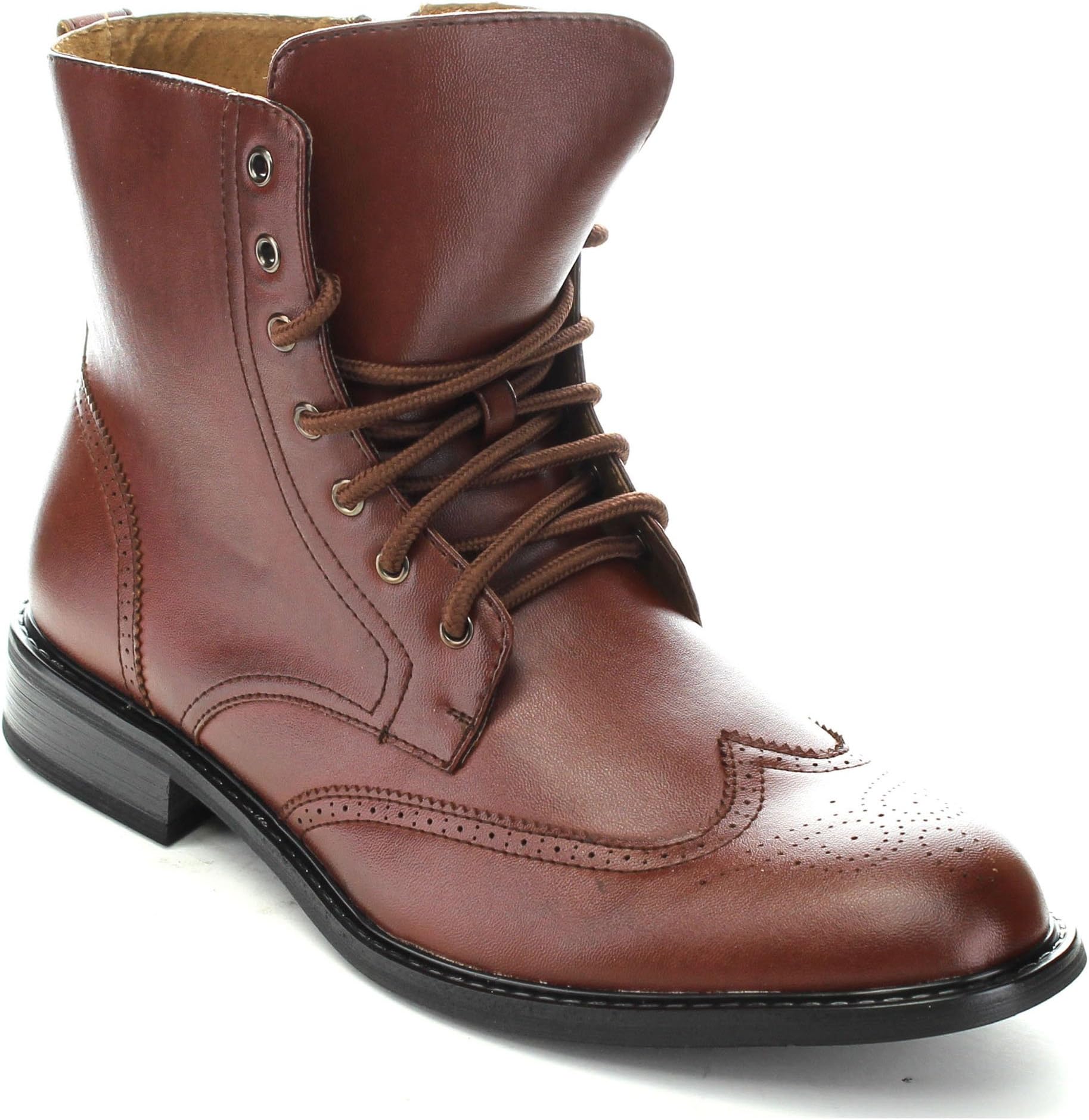 Delli Aldo M3-828 Men's Wingtip Front Lace-Up Military Boot Shoes, Color:BRWON-295, Size:10