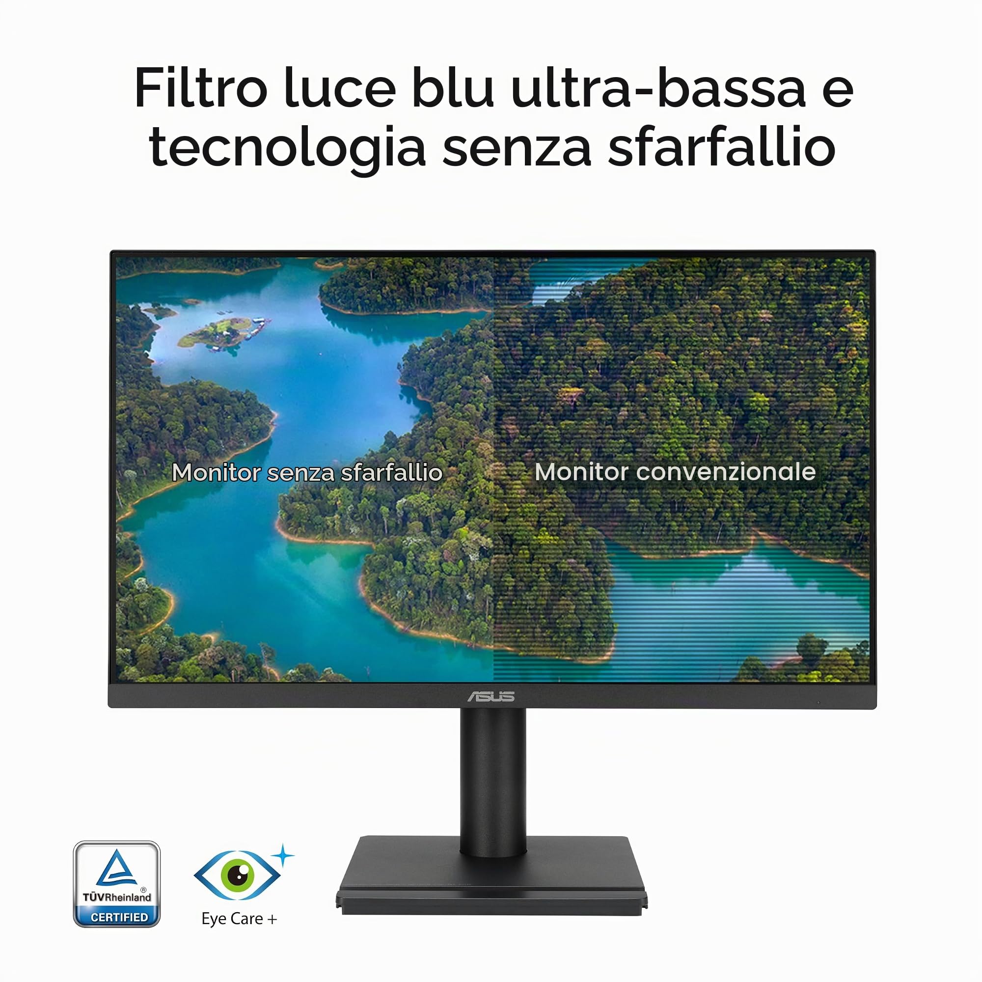ASUS VA249QG EYE CARE, Monitor Gaming 23,8" FHD WLED/IPS (1920x1080), Nero | Design Senza Cornice, Refresh Rate 1ms MPRT, Adaptive-Sync, HDMI, DisplayPort, VGA, Filtro Luce Blu, Flicker Free