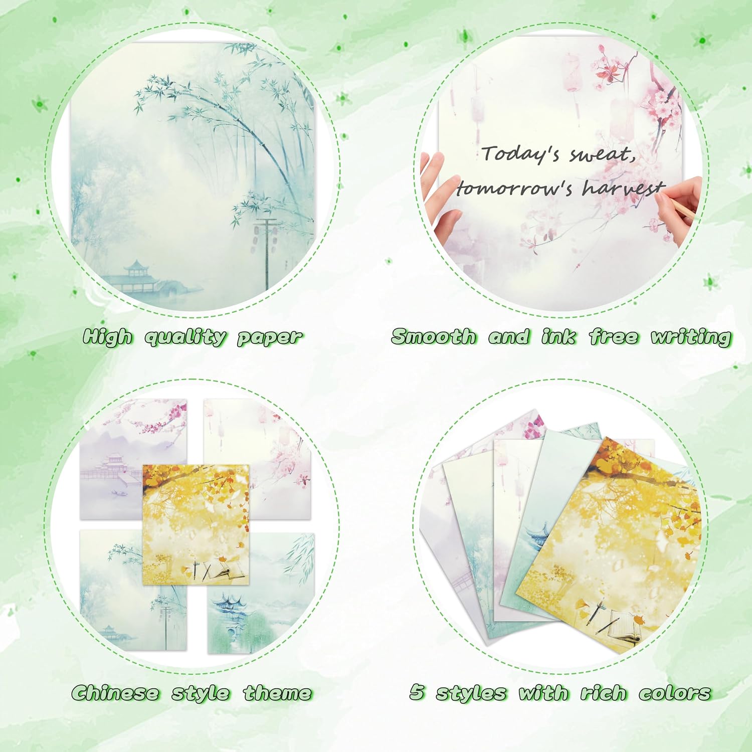 5 Pack Chinese Style Small Note Pads,300 Sheets Vintage Floral Chinese Landscape Painting Mini Notebooks Writing Memo Pads Message Note Stationery Gift for Kid Students School Office Home Supplies image 4