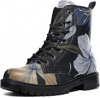 Women Printed Ankle Boots Flower Mushroom Skull Animals Solid-color Stylish Colorful Casual Everyday Platform Lace-up Leather Combat Booties Party Halloween Christmas